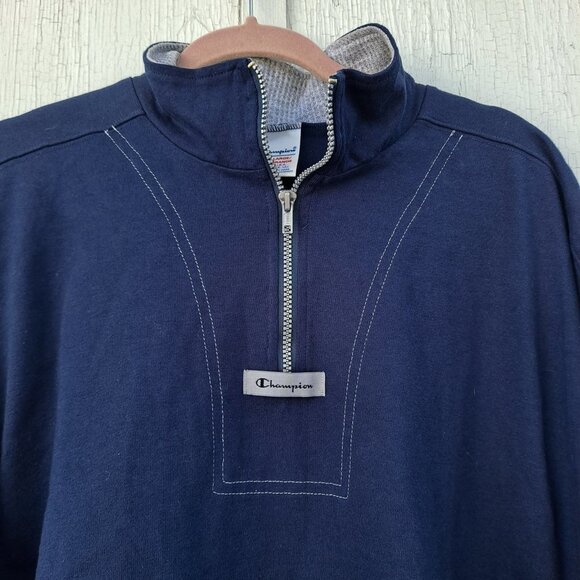 Vintage Navy Blue Champion 1/4 Zip Pullover XL - Picture 2 of 5